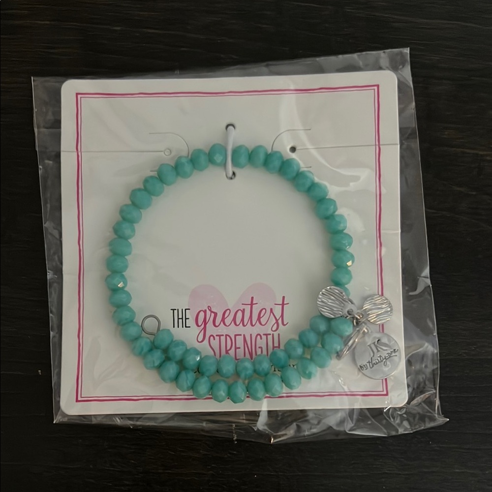Thirty-One Turquoise Beaded Bracelet with Silver Charm